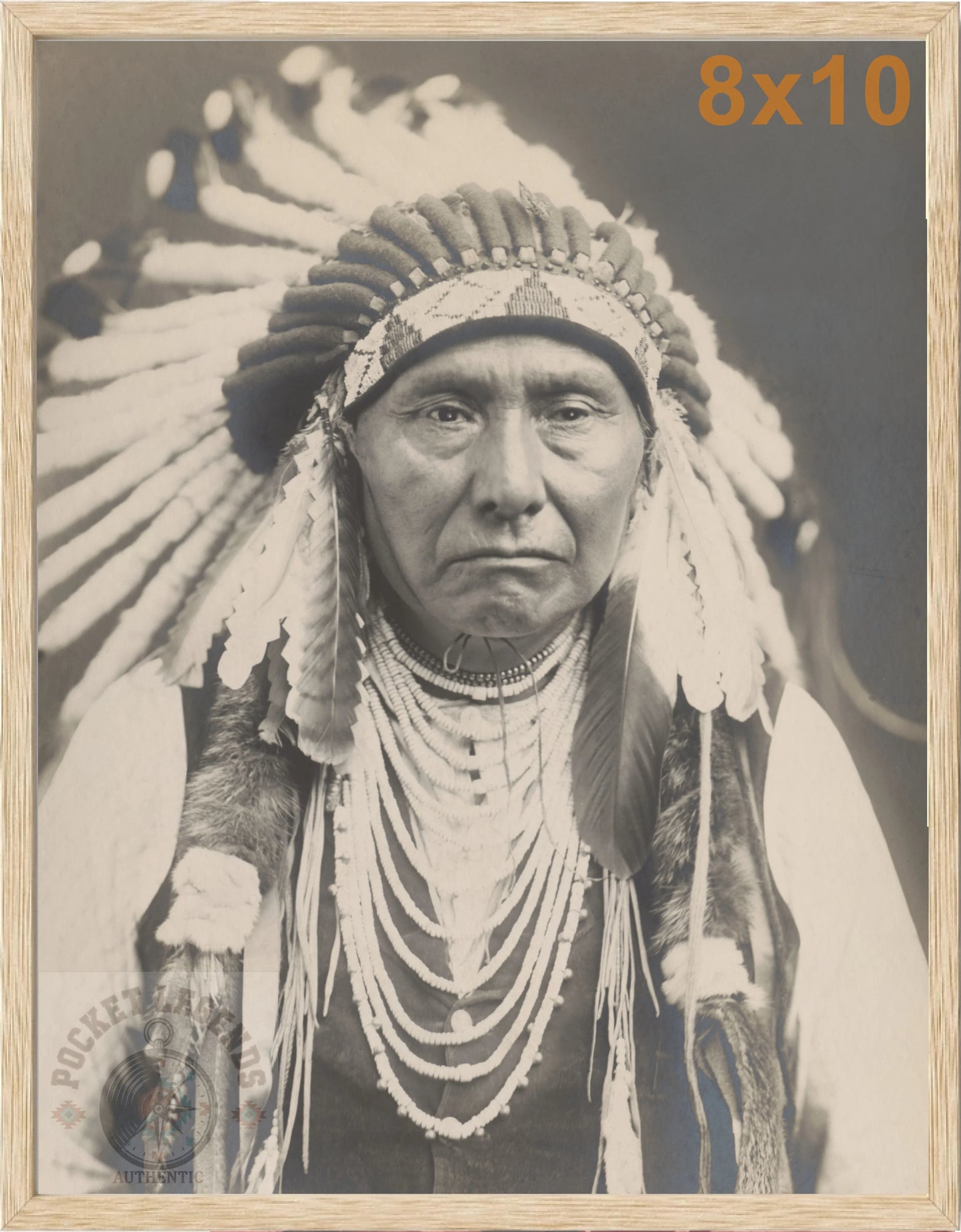 chief joseph oak framed sepia print backed 8x10