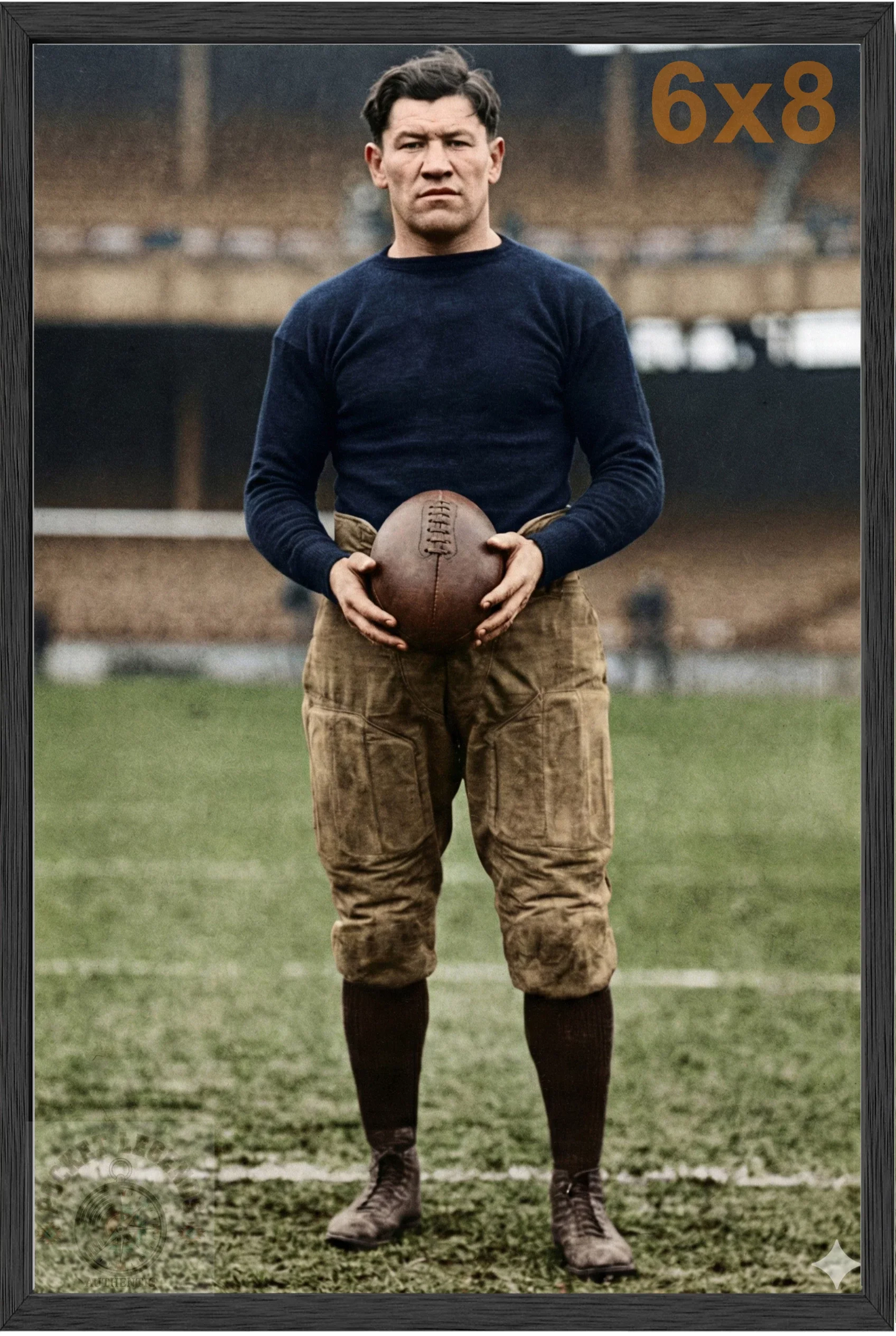 jim thorpe football stained oak framed color print backed 6x8