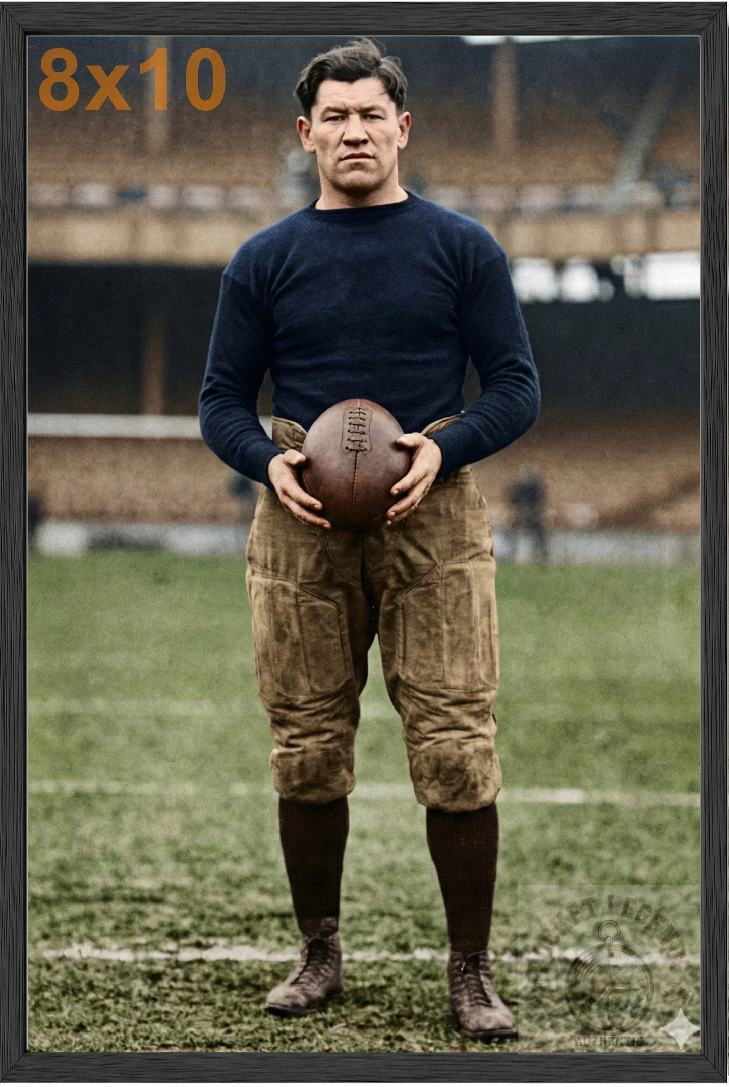 jim thorpe football stained oak framed color print backed 8x10