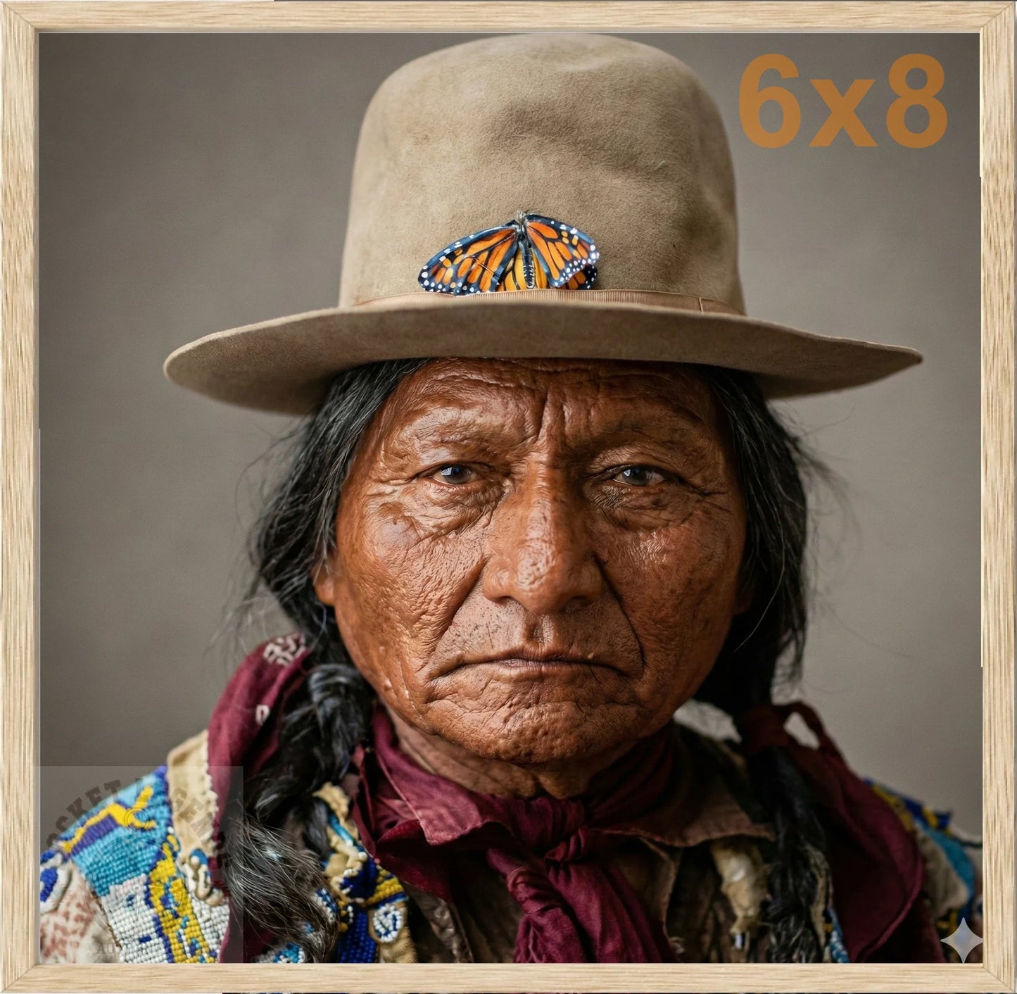 sitting bull profile oak color print backed 6x8