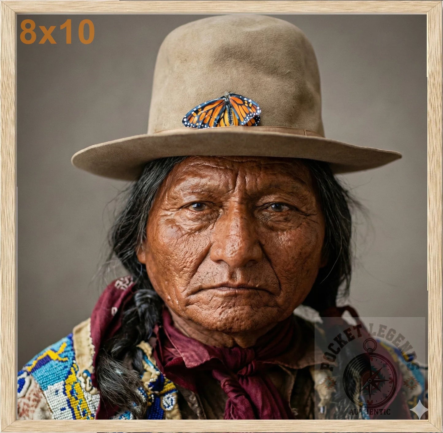 sitting bull profile oak color print backed 8x10