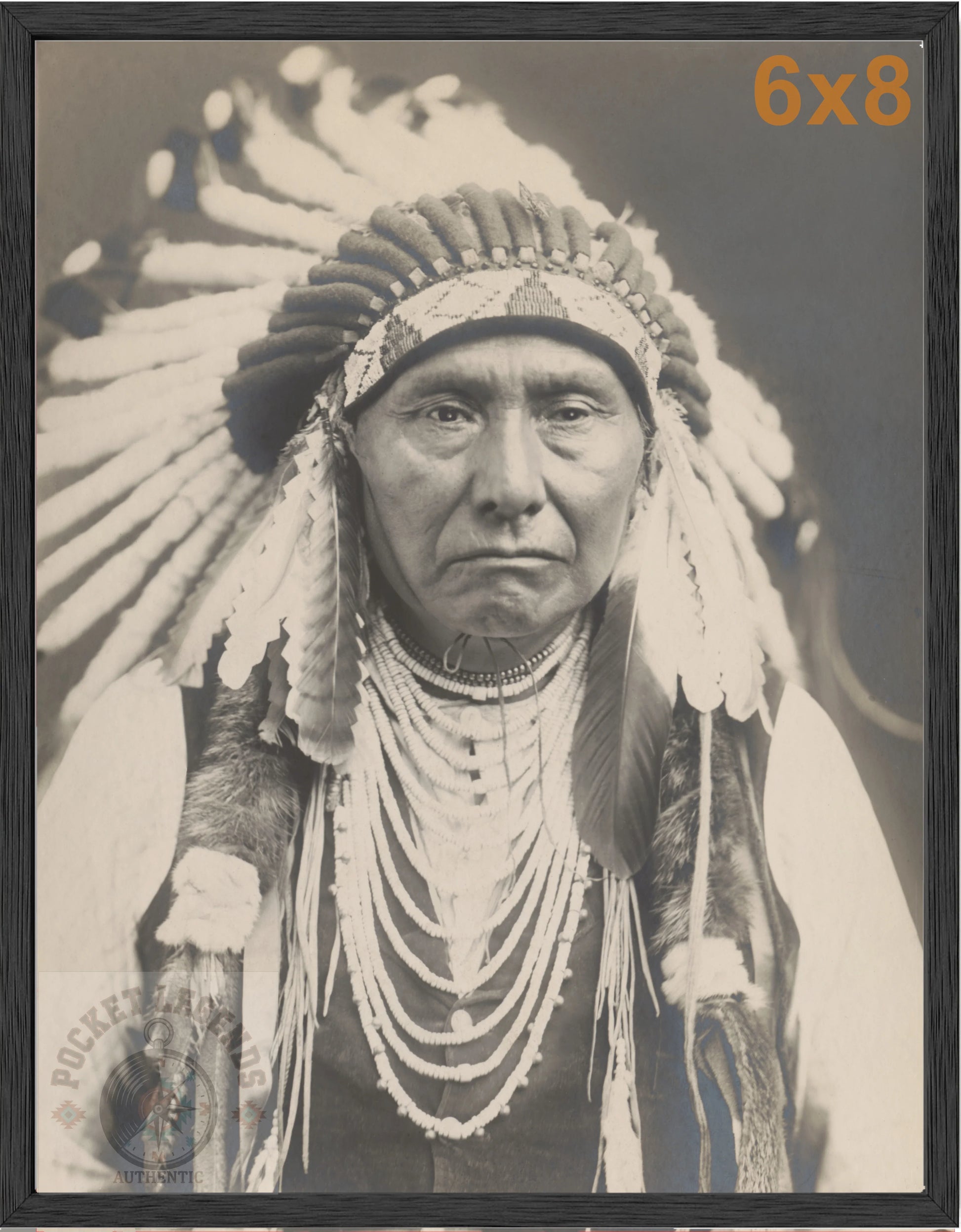 chief joseph stained oak framed sepia print backed 6x8 