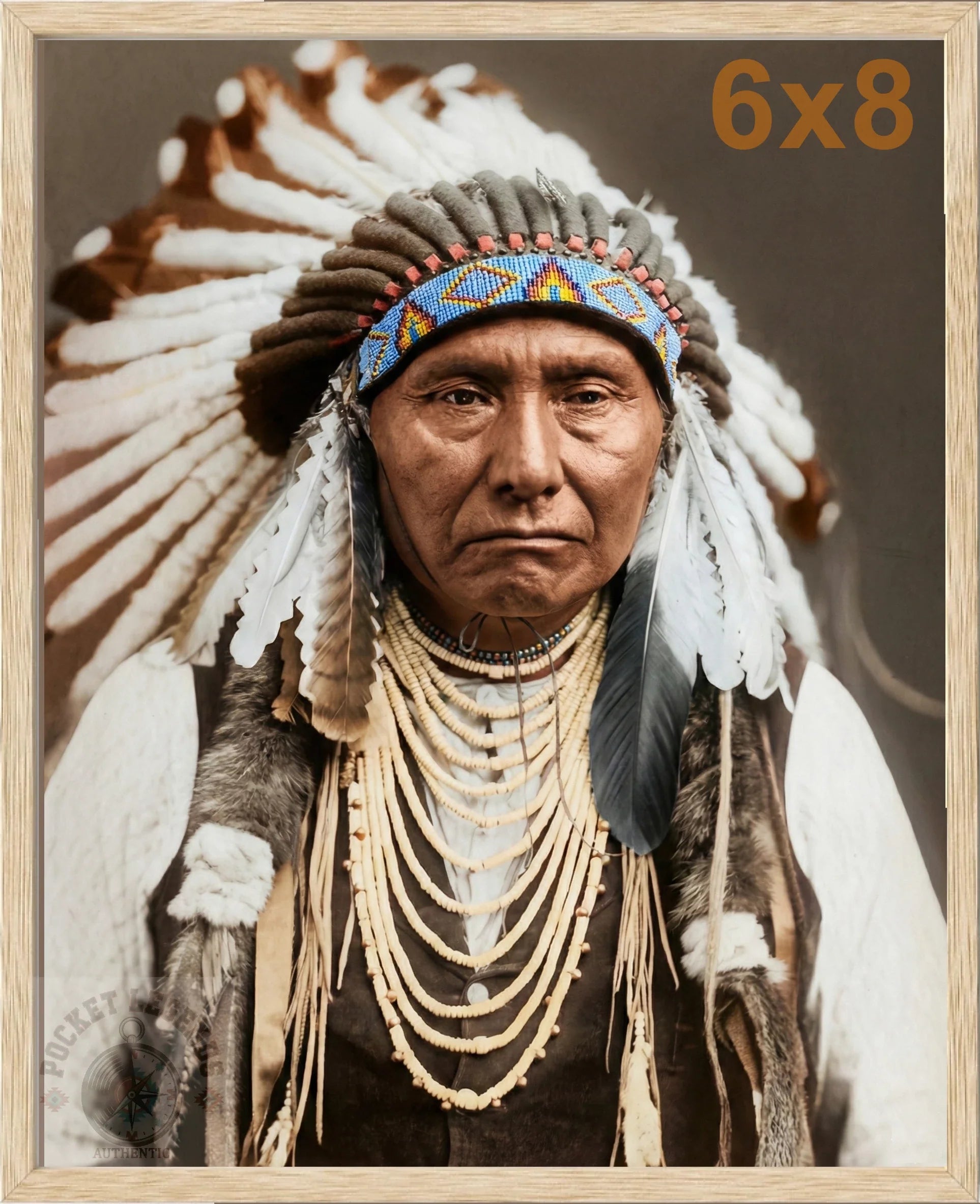 chief joseph oak framed color print backed 6x8 
