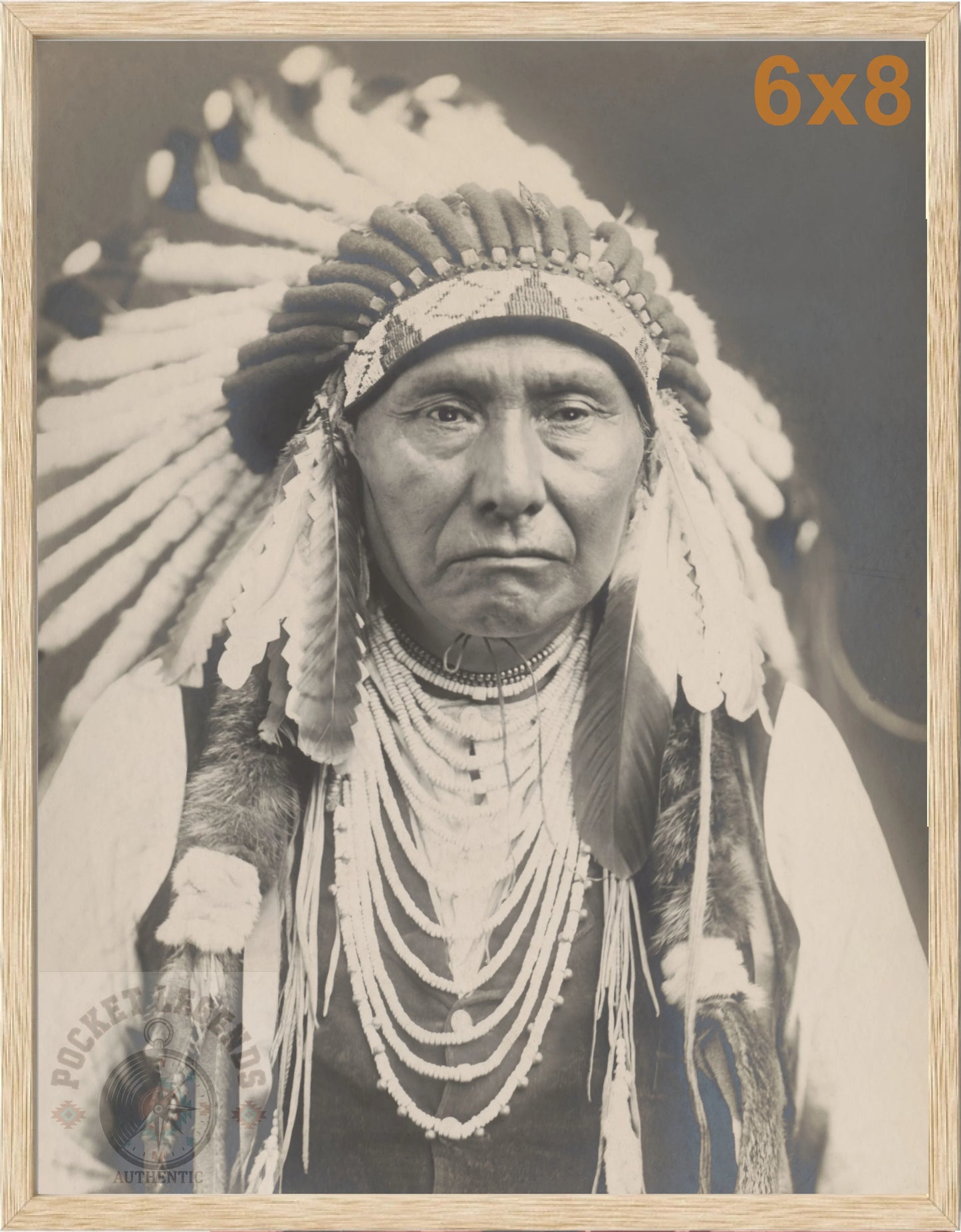 chief joseph oak framed sepia print backed 6x8 