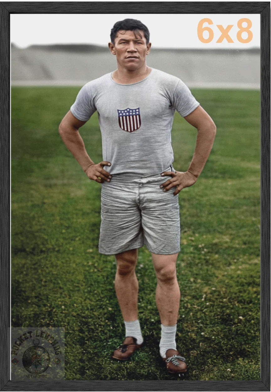 jim thorpe 1912 stained oak framed color print backed 6x8 