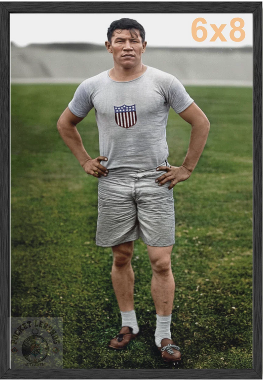jim thorpe 1912 stained oak framed color print backed 6x8 