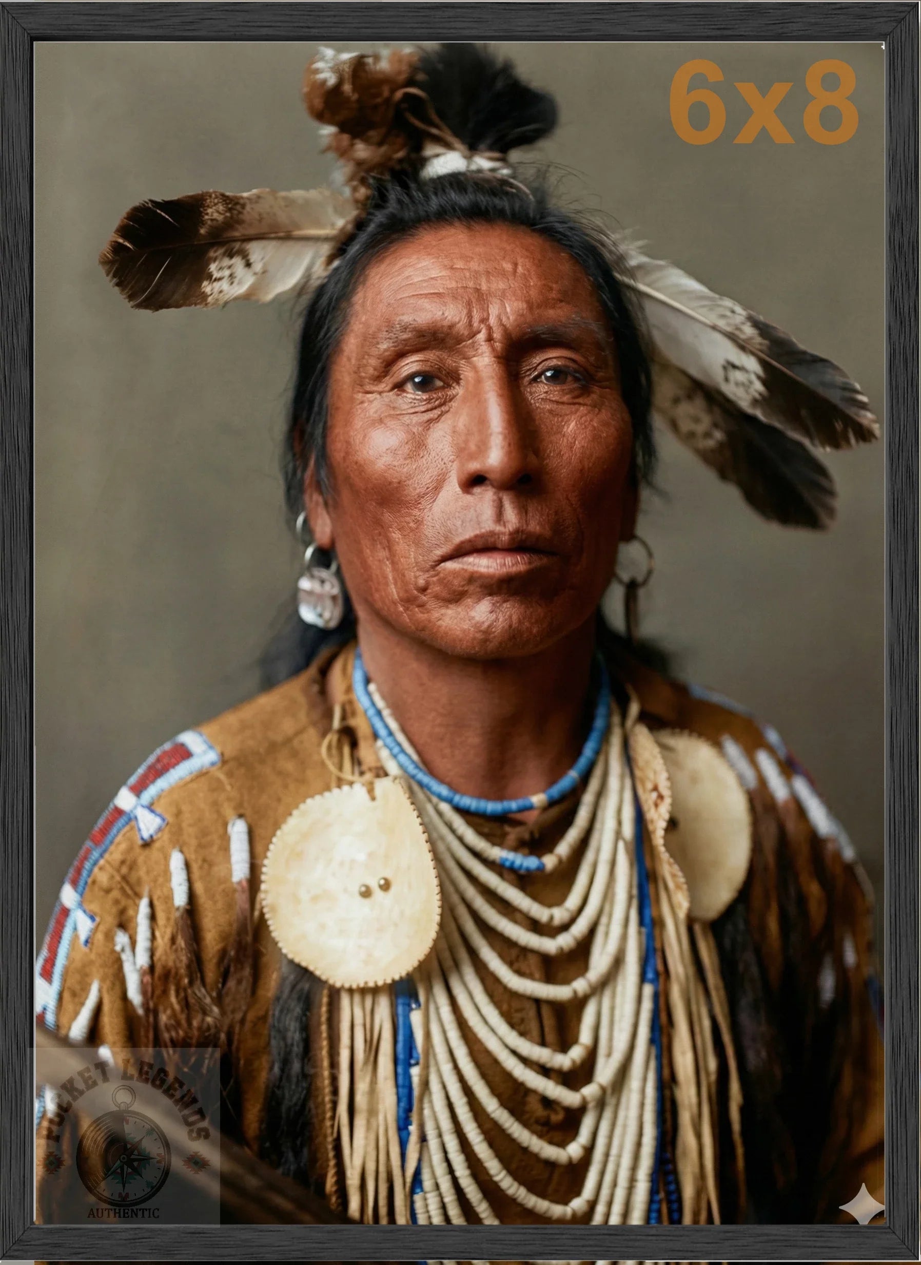 medicine crow crow stained oak framed color print backed 6x8 