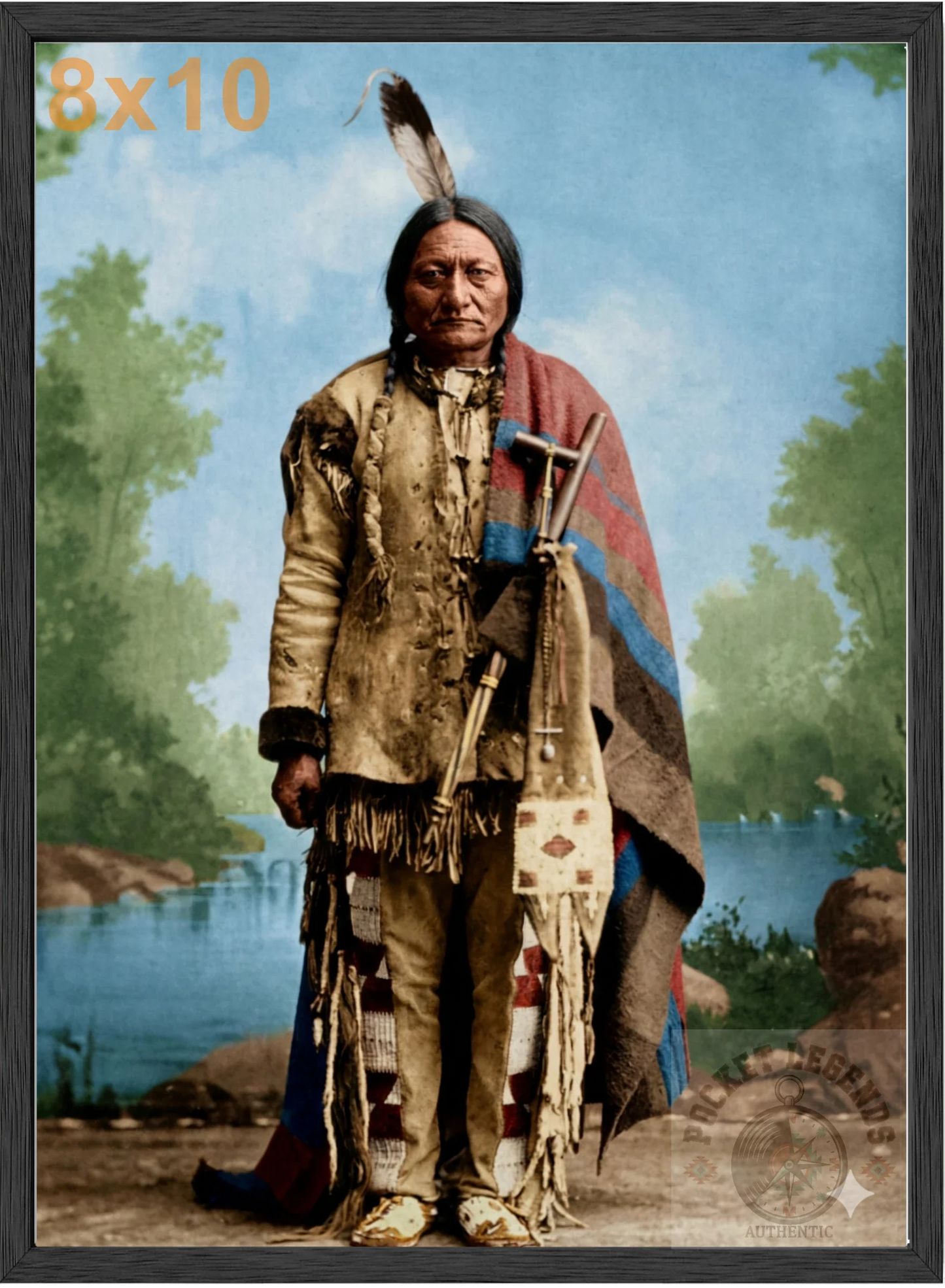 sitting bull stained oak framed color print backed 8x10