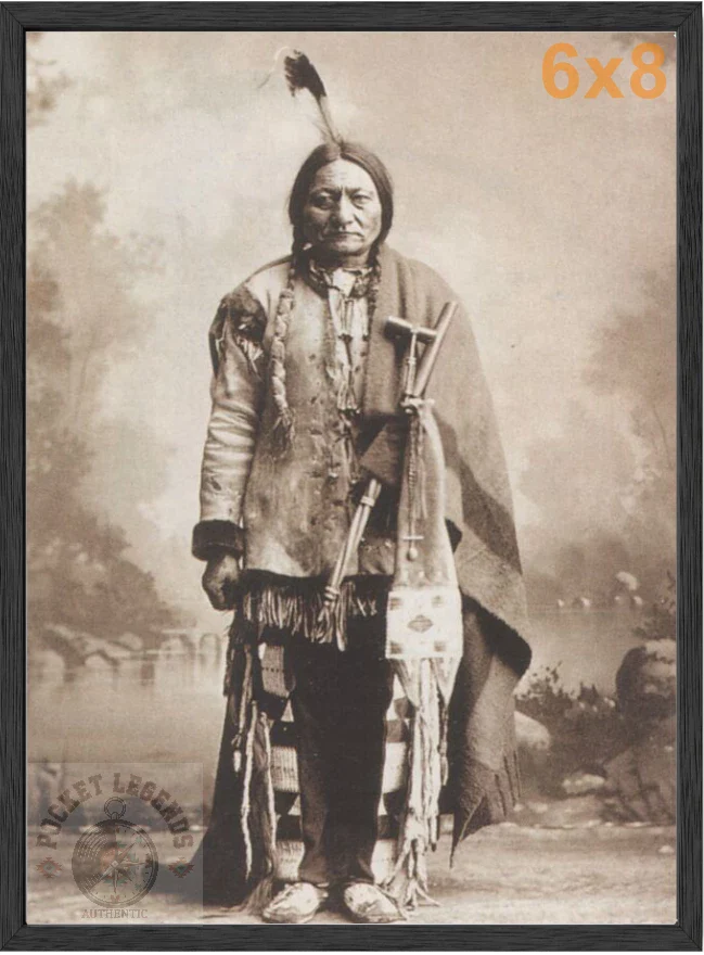 sitting bull stained oak framed sepia print backed 6x8 