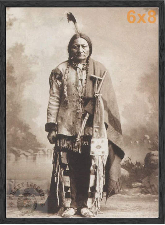 sitting bull stained oak framed sepia print backed 6x8 