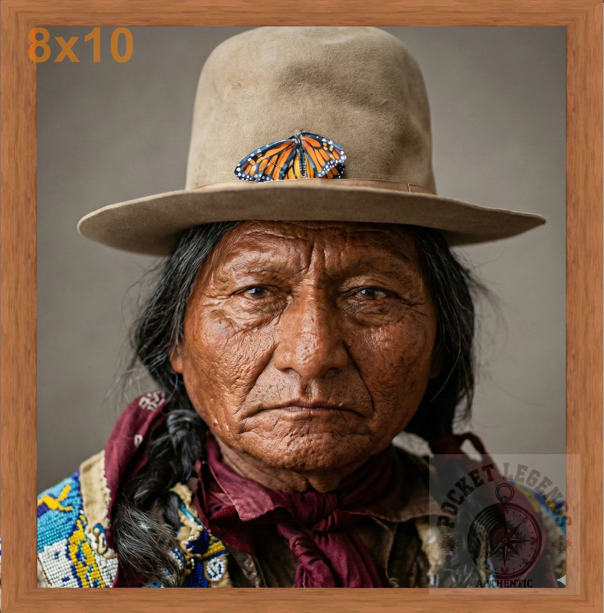 sitting bull profile pecan color print backed 8x10